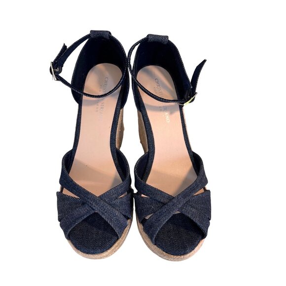 Christian Siriano Denim Espadrille Wedge Sandals Adjustable Ankle Strap Size 9.5 - Picture 2 of 11